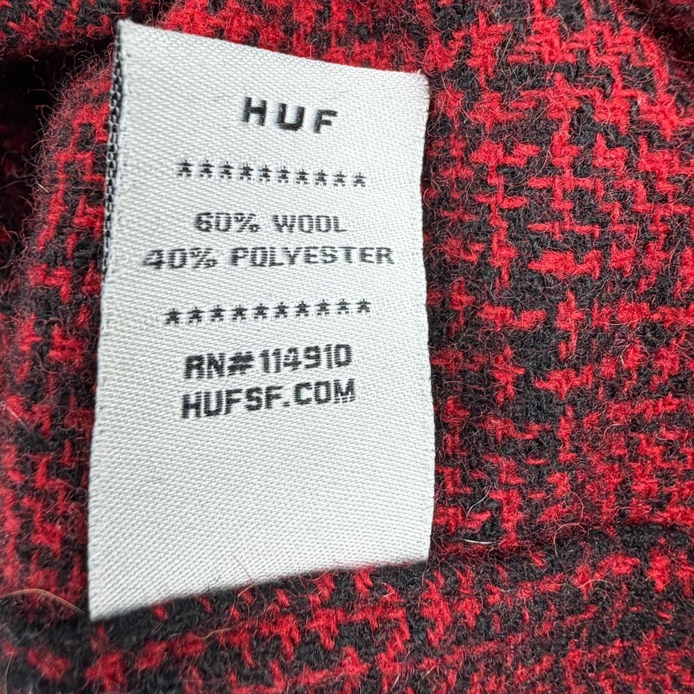 HUF Wool Blend Flannel Jacket Shirt Mens Medium Red Black Quilted Lined Shacket - Picture 5 of 11